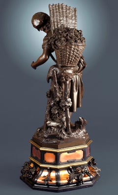 19th Century sculpture of Female in Bronze, titled "The Berry Gatherer"