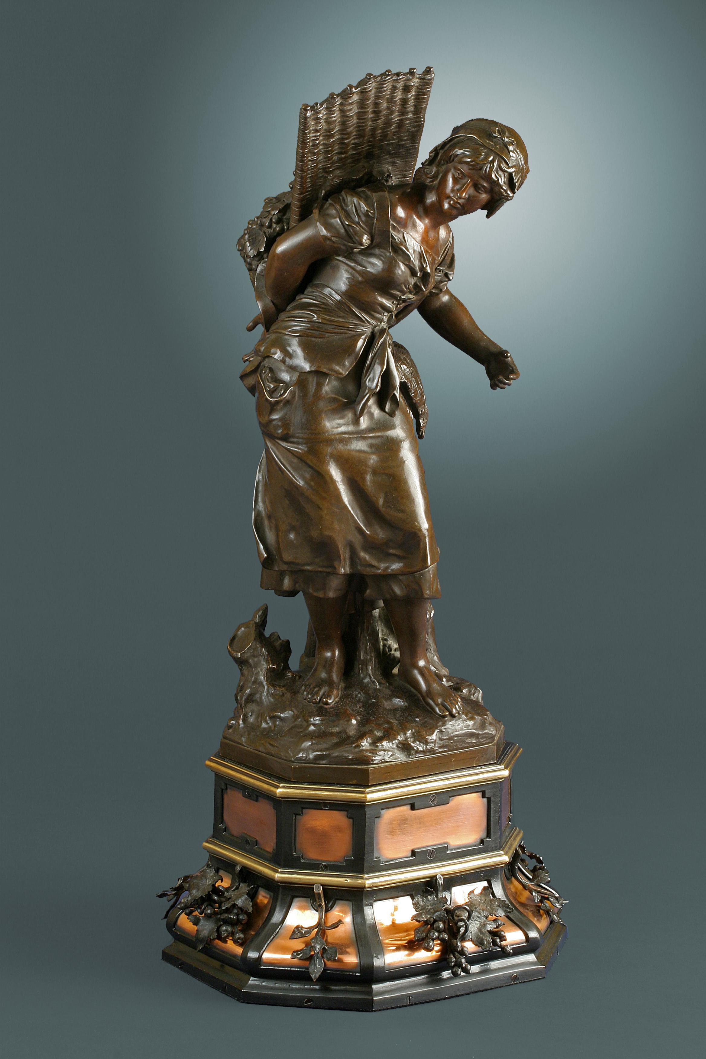 Mathurin Moreau Figurative Sculpture - 19th Century sculpture of Female in Bronze, titled "The Berry Gatherer"