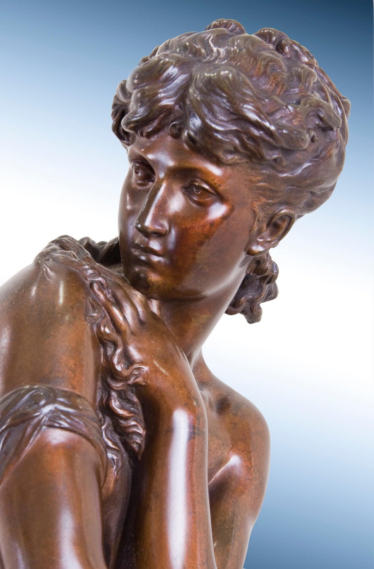 Mathurin Moreau 19th Century sculpture of seated Female Nymph in