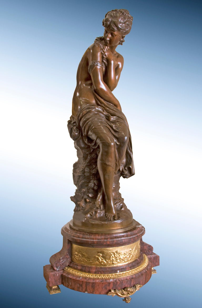 Art Deco Nude Nymph With Skeleton Bronze Sculpture Statue 