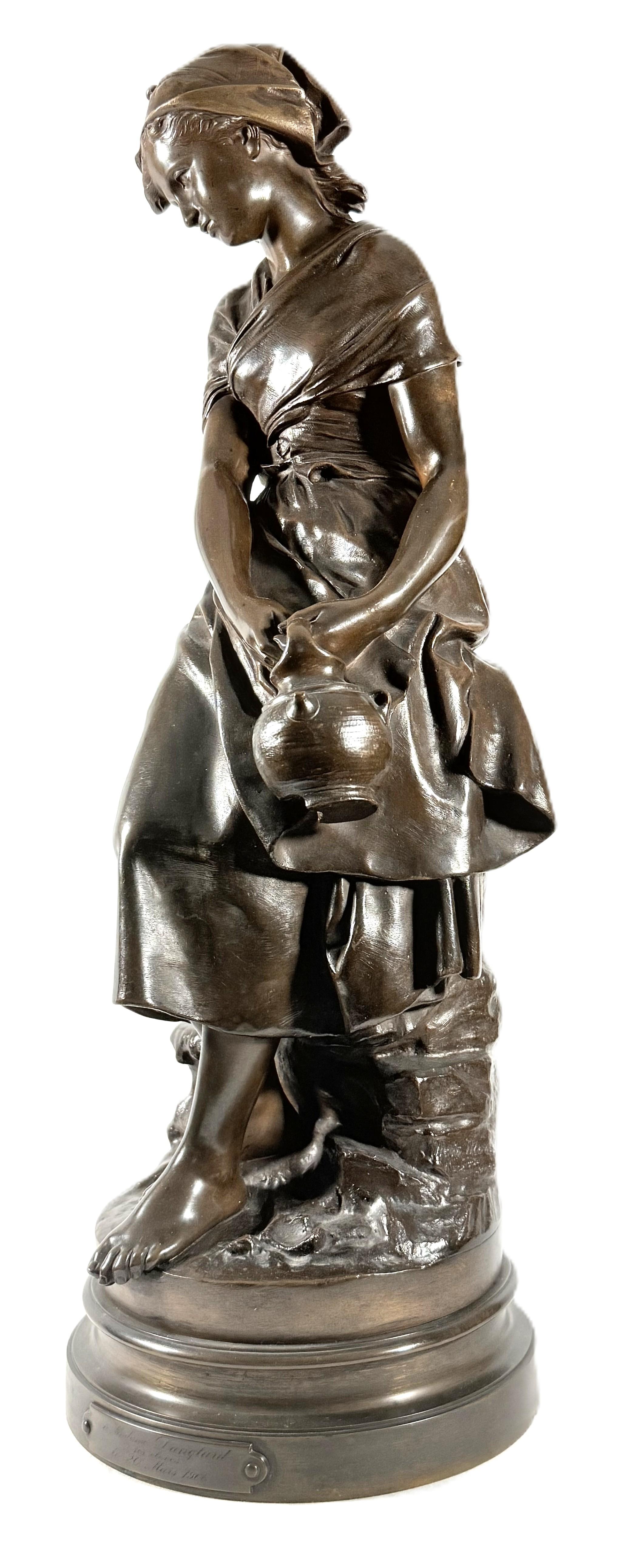 Beautiful late 19th-century bronze sculpture by Mathurin Moreau

"YOUNG WOMAN ON A ROCK" BY MATHURIN MOREAU (1822-1912)

Young girl with a broken jug,
Bronze circa 1880/1890, France

H 53 cm

===Signature and casting stamp===

Bronze, signed on the