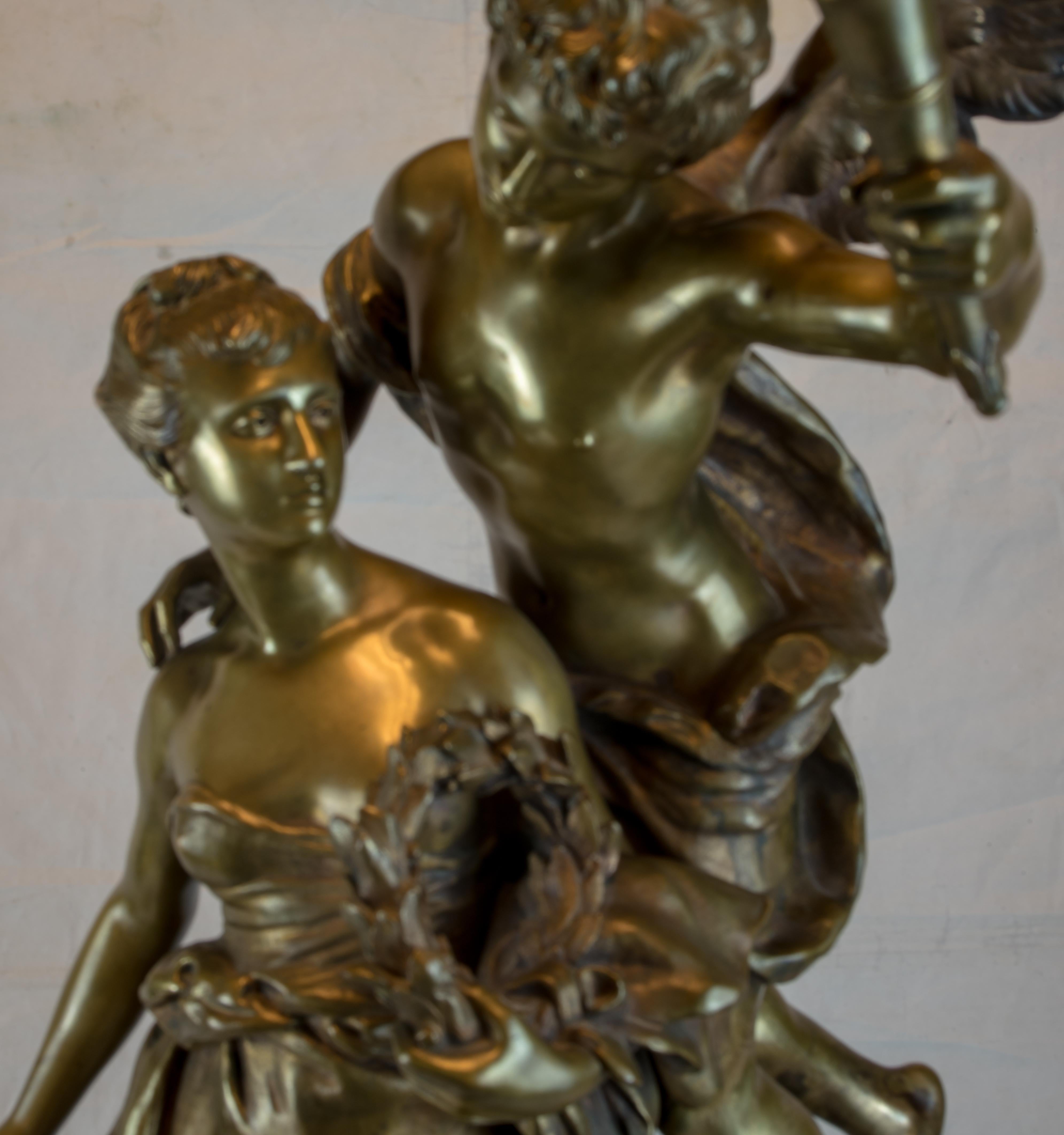 Mathurin Moreau Patinated Bronze of a Génie and Science . For Sale 2