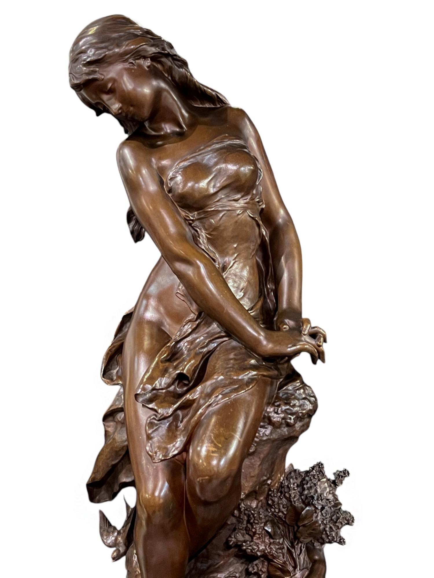 Mathurin Moreau (1822-1912) Figural Bronze statue of The Allegory of Spring For Sale 1