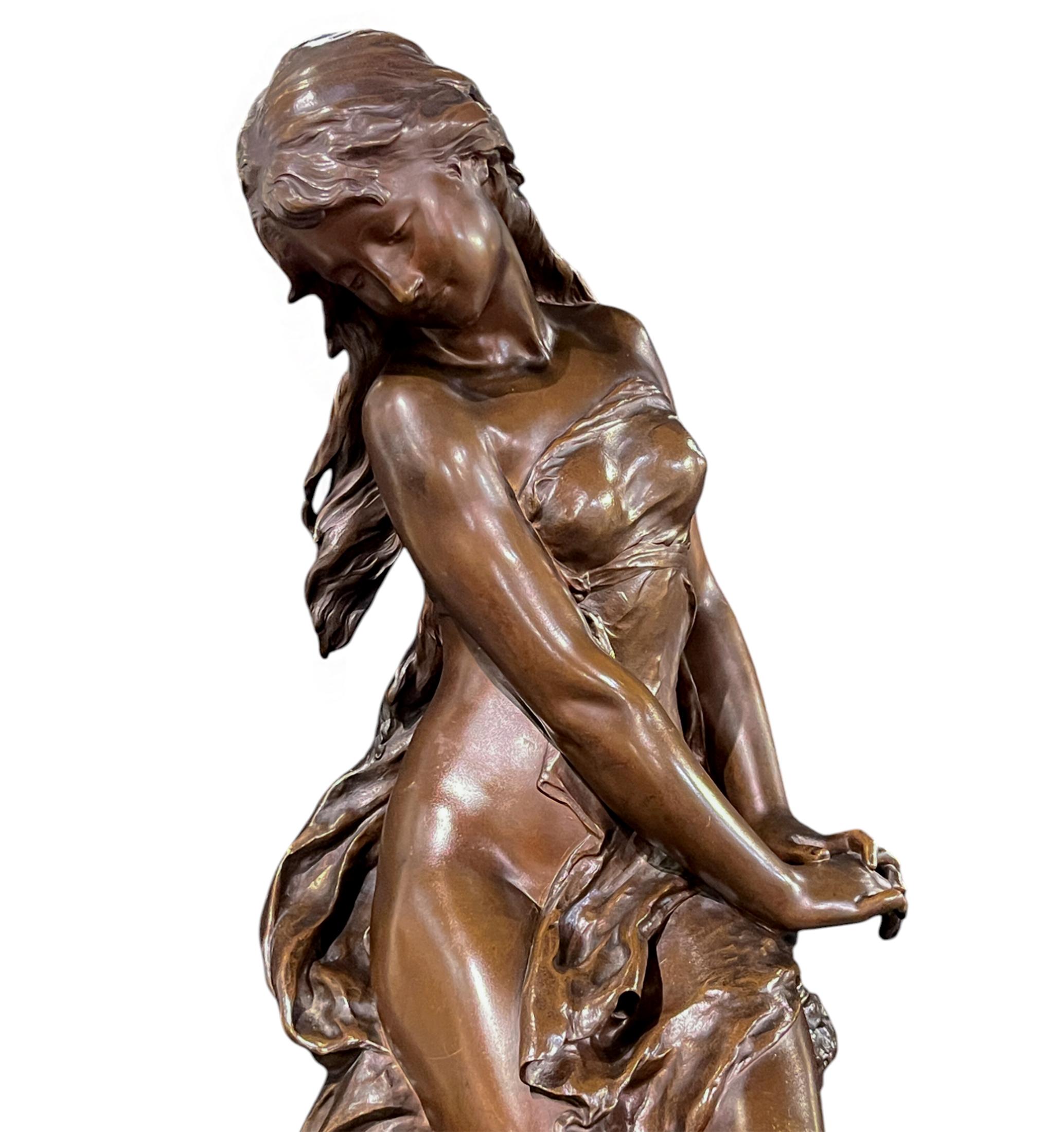 Mathurin Moreau (1822-1912) Figural Bronze statue of The Allegory of Spring For Sale 3