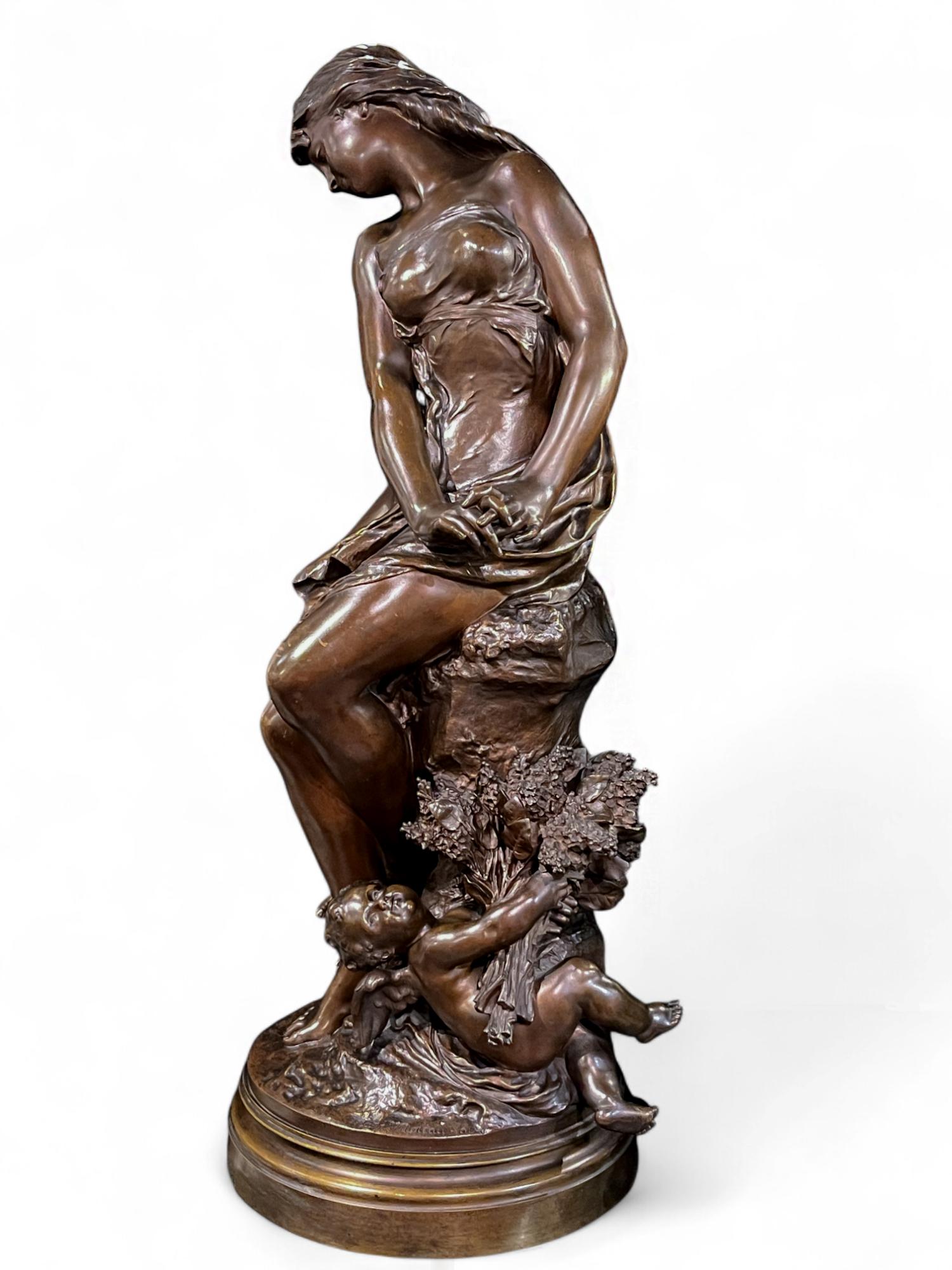 Mathurin Moreau (1822-1912) Figural Bronze statue of The Allegory of Spring For Sale 7