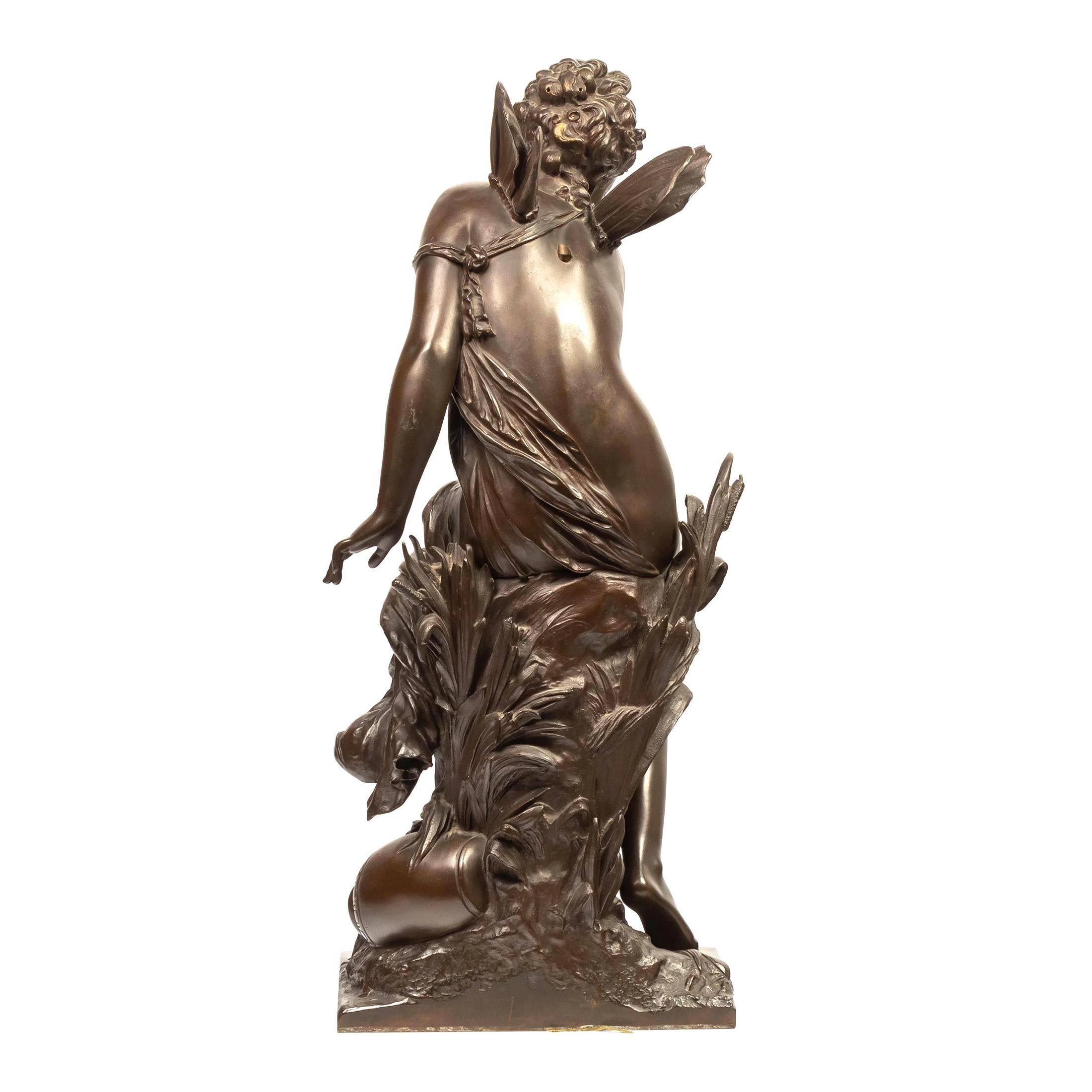 MATHURIN MOREAU
French, (1822-1912)

‘La Libellule’
signed ‘Moreau Mathurin’  
27 1/2 in. 11 1/2 in. x 15 in.


Notes: A fine quality Art Nouveau allegorical bronze sculpture depicting a seated fairy displaying small wings. Titled 