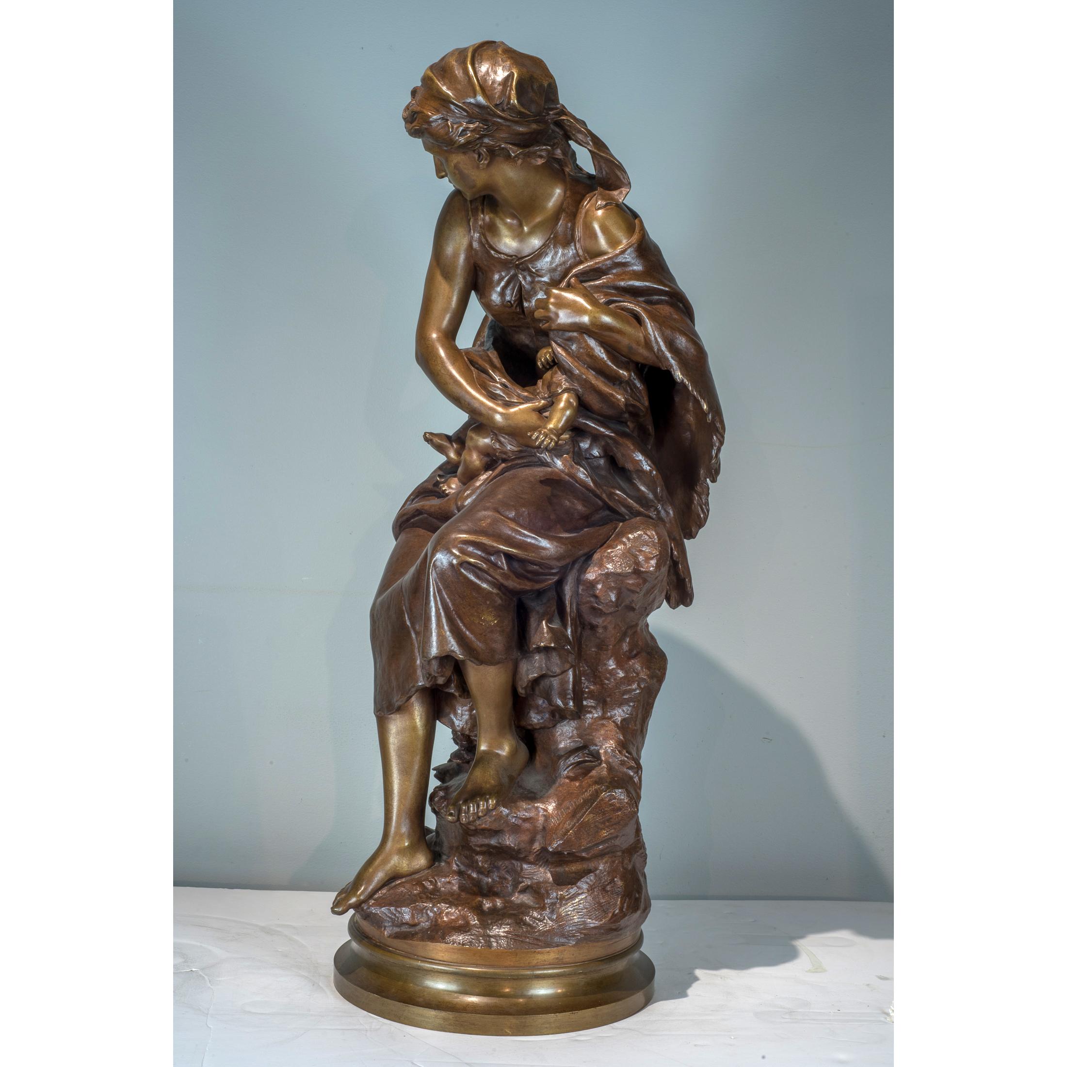 Mathurin Moreau Bronzestatue von Mutter und Kind aus Bronze  im Angebot 2