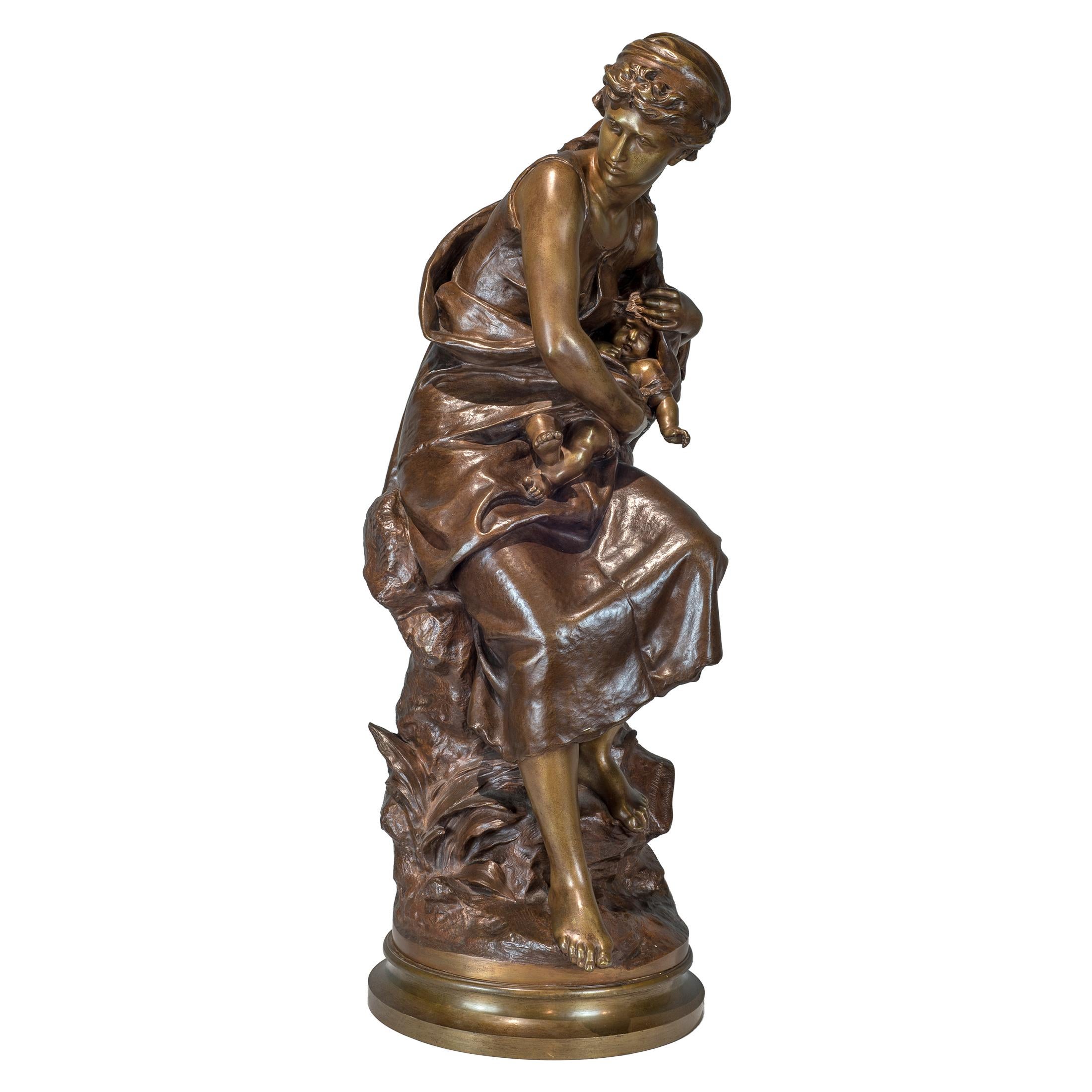Mathurin Moreau - Mathurin Moreau Bronze Mother and Child Statue For Sale  at 1stDibs