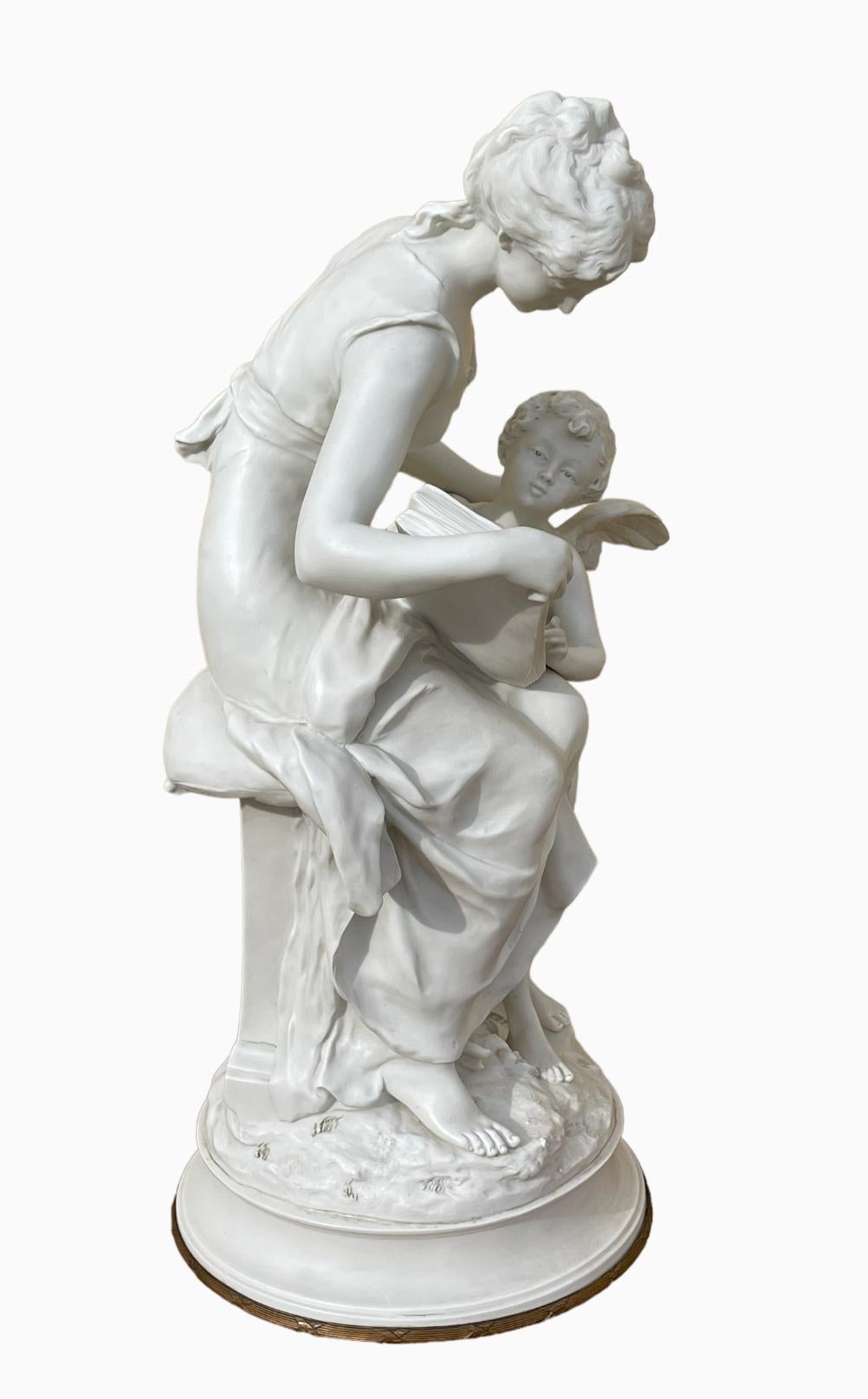 Mathurin MOREAU & SÈVRES - Biscuit, Young Woman and Putti For Sale 2