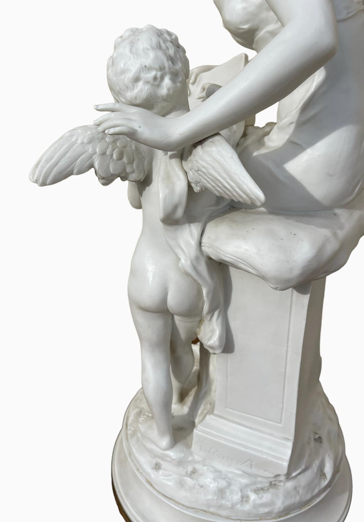 Mathurin MOREAU & SÈVRES - Biscuit, Young Woman and Putti For Sale 3