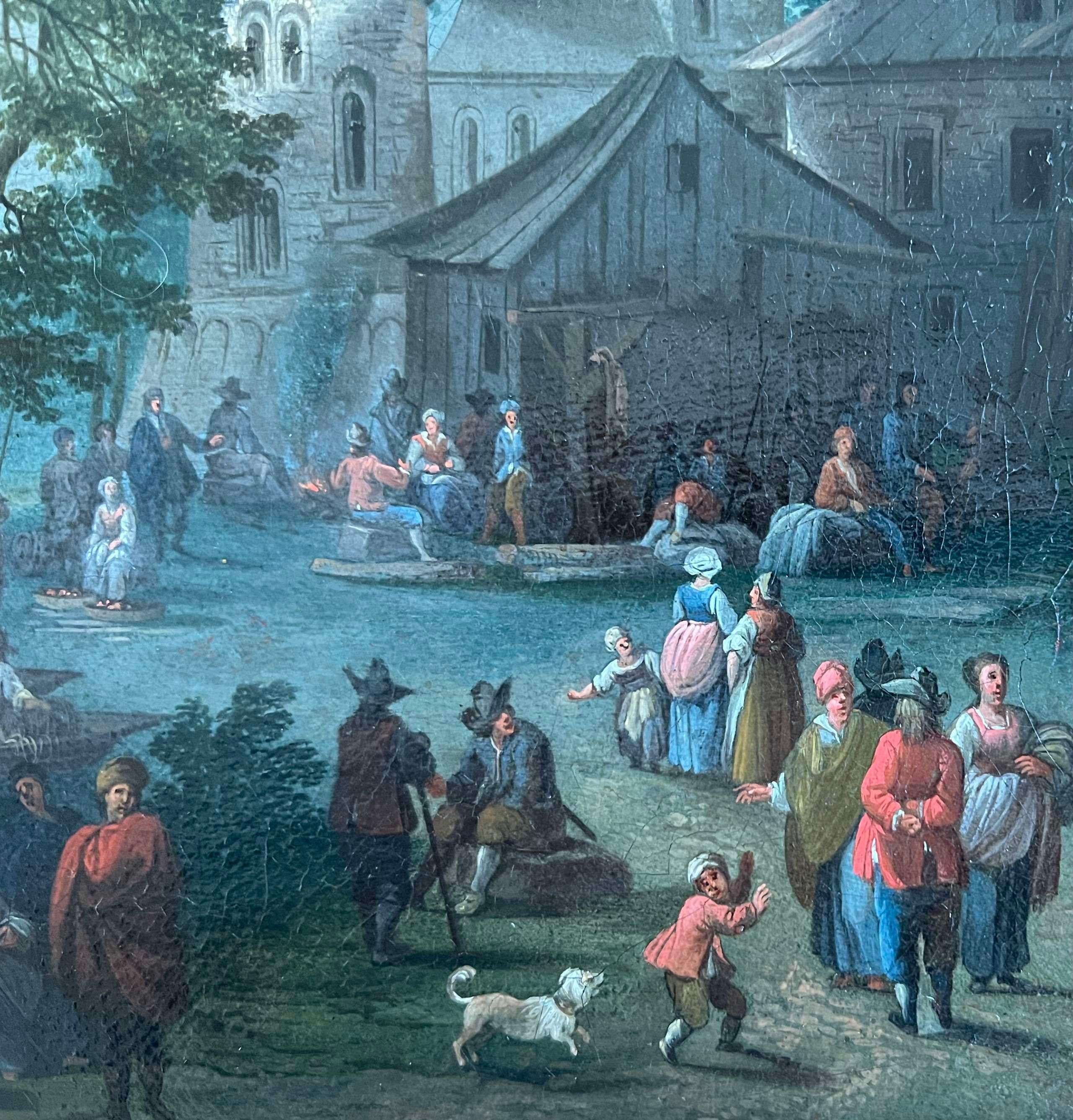 Animado paisaje portuario del siglo XVII con pescadores, visitantes y comerciantes - Painting Antiguos maestros de Mathys Schoevaerdts