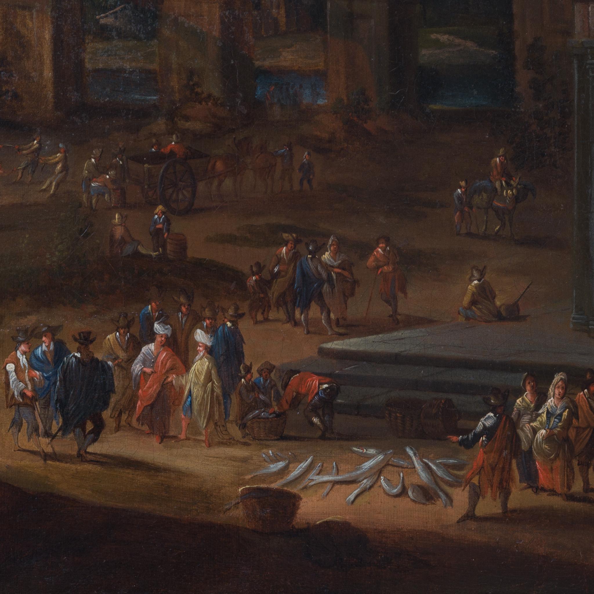 Mathys Schoevaerdts - Pescadería en una ciudad portuaria del sur, Óleo sobre lienzo 4