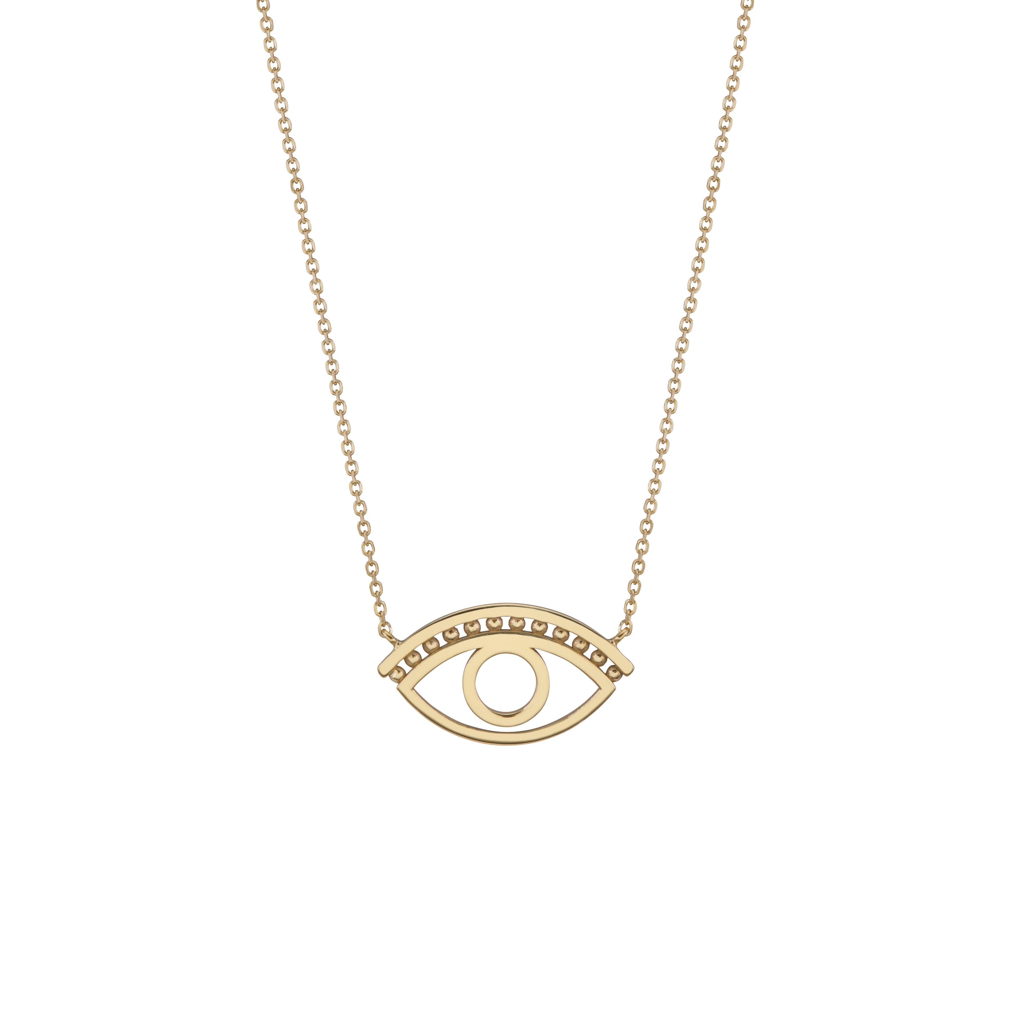 Evil Eye Traditional Greek Eye Pendant Necklace in 14Kt Yellow Gold Luky  For Sale