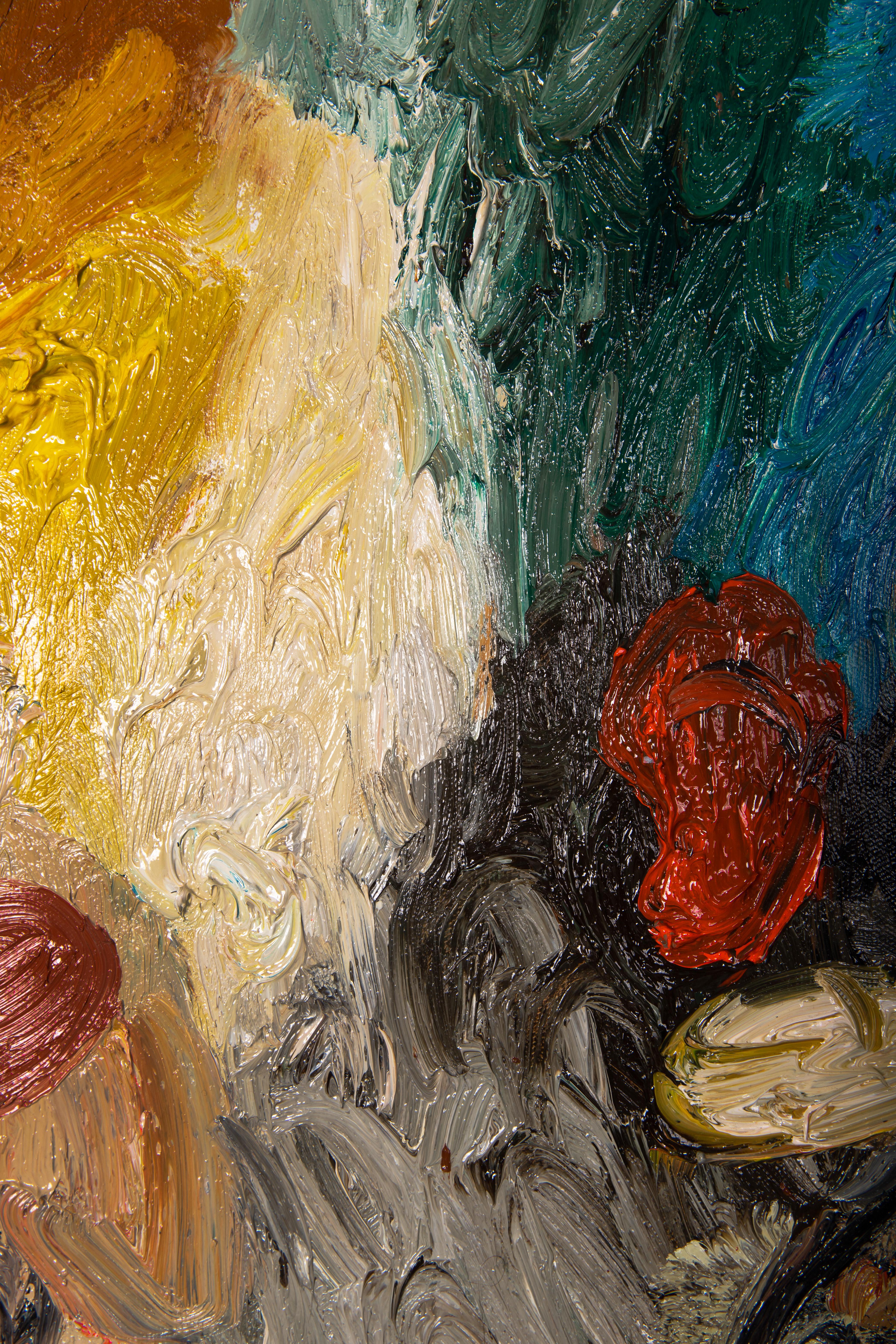 Pittura a olio post-impressionista 'Pintor Español Con Hambre', 2022 - Abstract Painting Beige di Matías Sánchez
