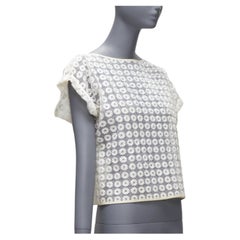 MATICEVSKI 2016 Cortes Box cream cotton embroidery cap sleeves sheer top AUS6 S