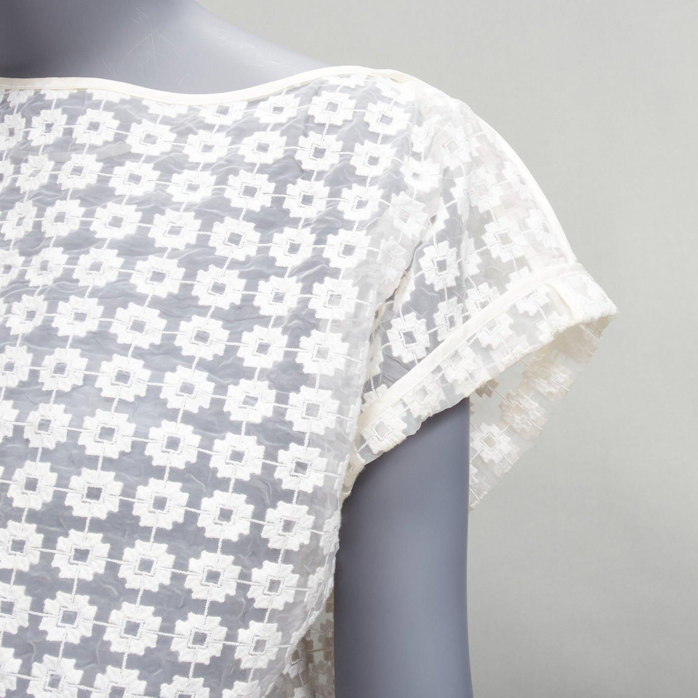Gray MATICEVSKI 2016 Cortes Box cream cotton embroidery cap sleeves sheer top AUS6 S For Sale
