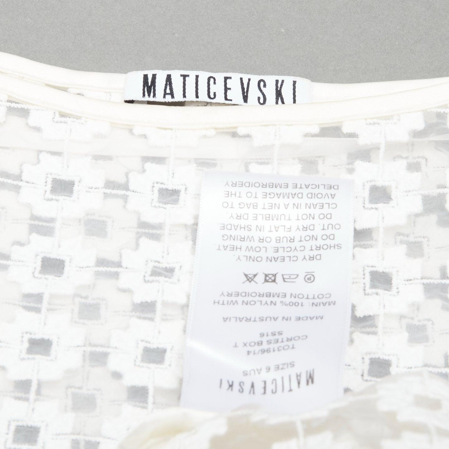 MATICEVSKI 2016 Cortes Box cream cotton embroidery cap sleeves sheer top AUS6 S For Sale 2