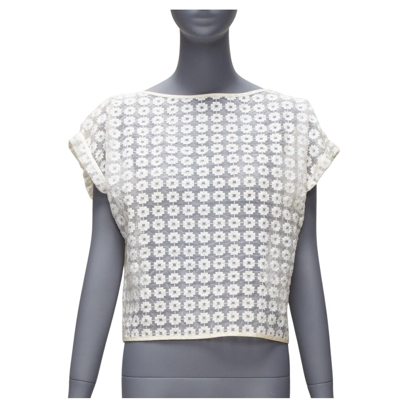 MATICEVSKI 2016 Cortes Box cream cotton embroidery cap sleeves sheer top AUS6 S