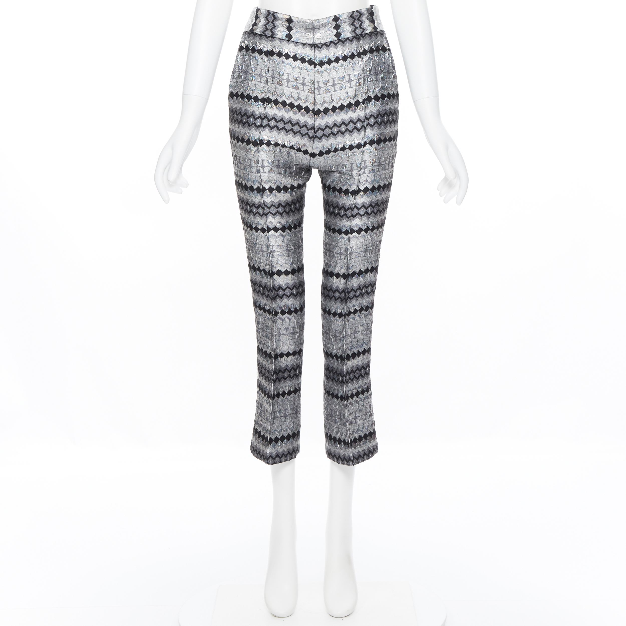 Silver MATICEVSKI 2016 Fractured Pants silver lurex geometric jacquard crop pants 26