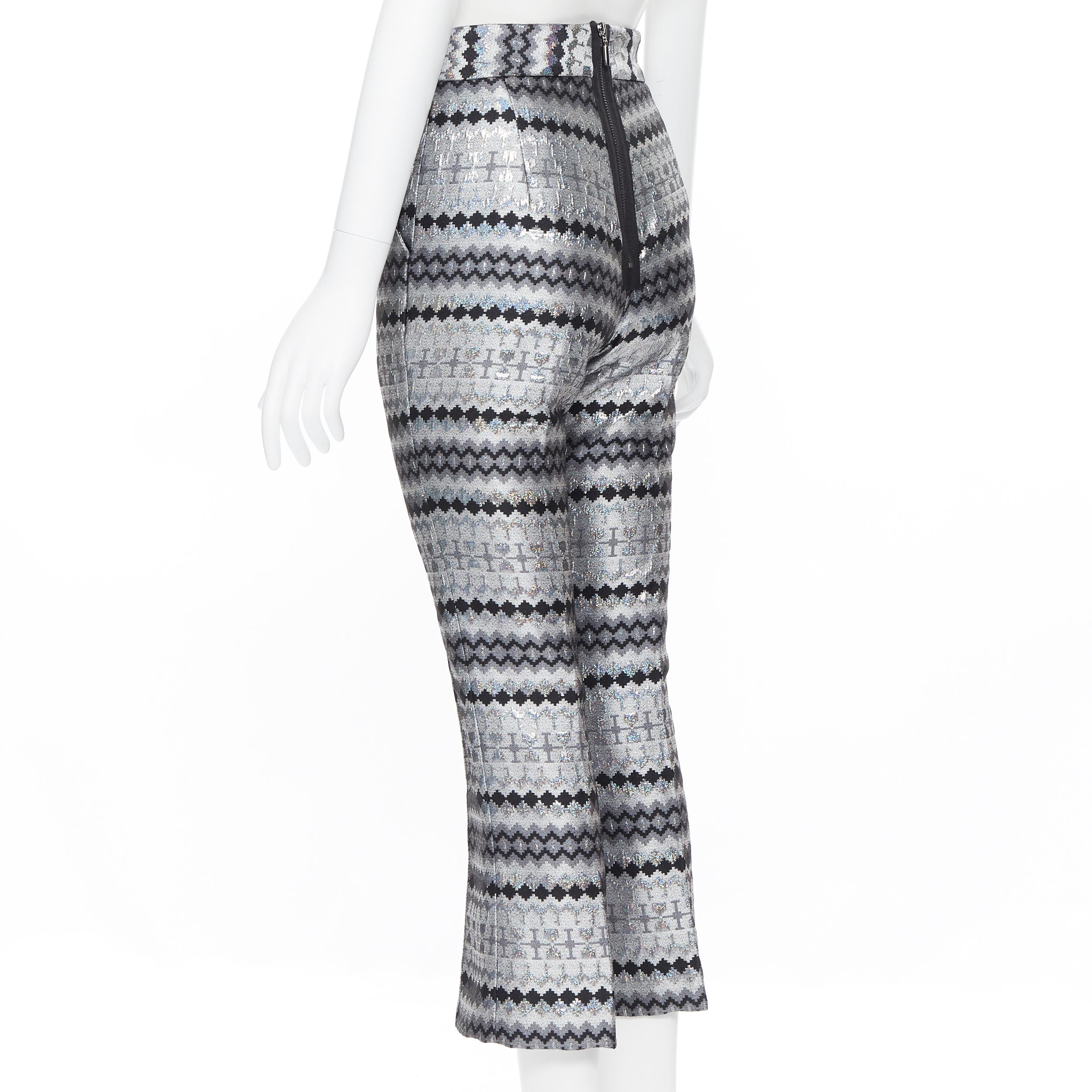 MATICEVSKI 2016 Fractured Pants silver lurex geometric jacquard crop pants 26
