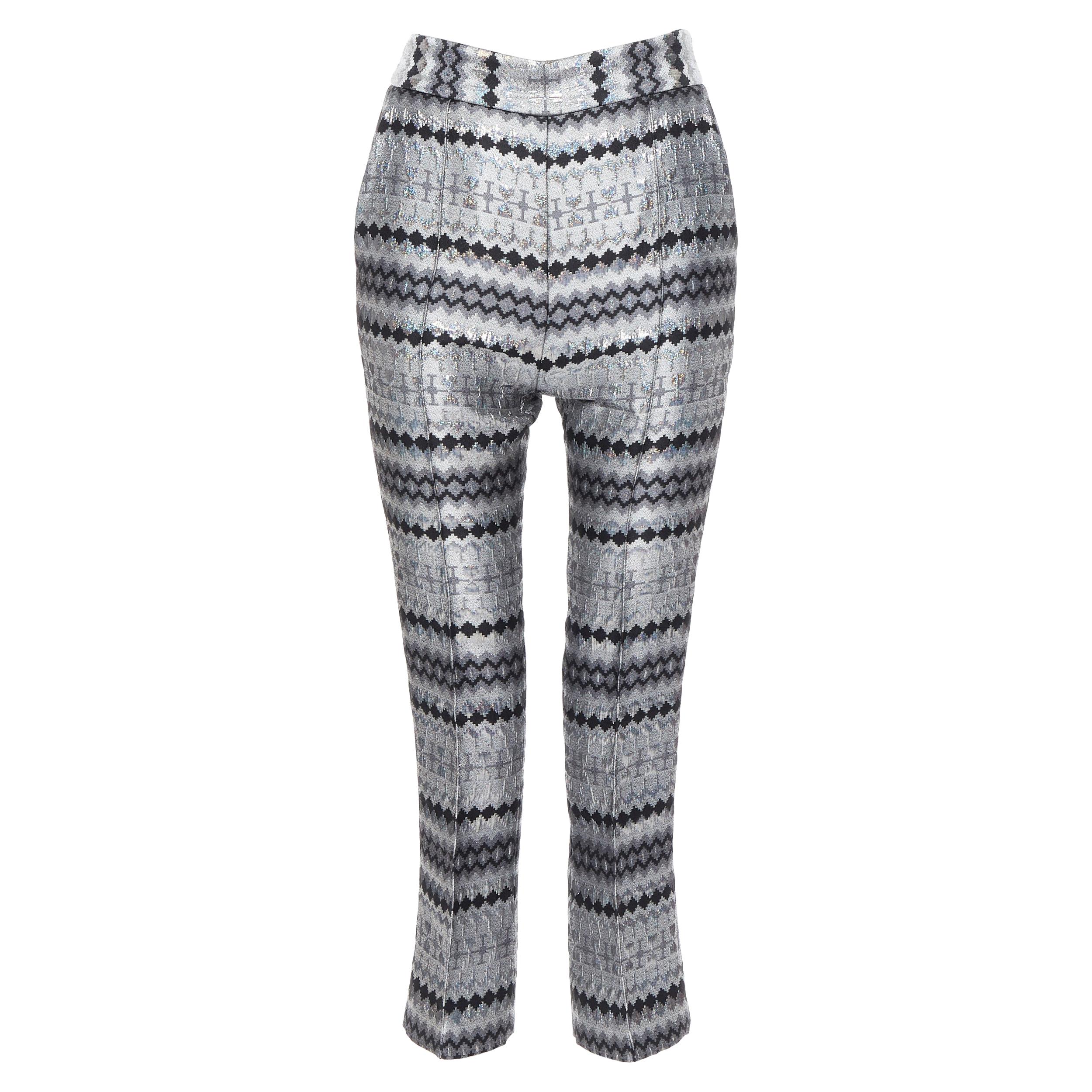 MATICEVSKI 2016 Fractured Pants silver lurex geometric jacquard crop pants 26"