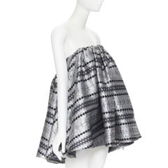 MATICEVSKI 2016 Profound metallic silver lurex jacquard flared strapless top XS