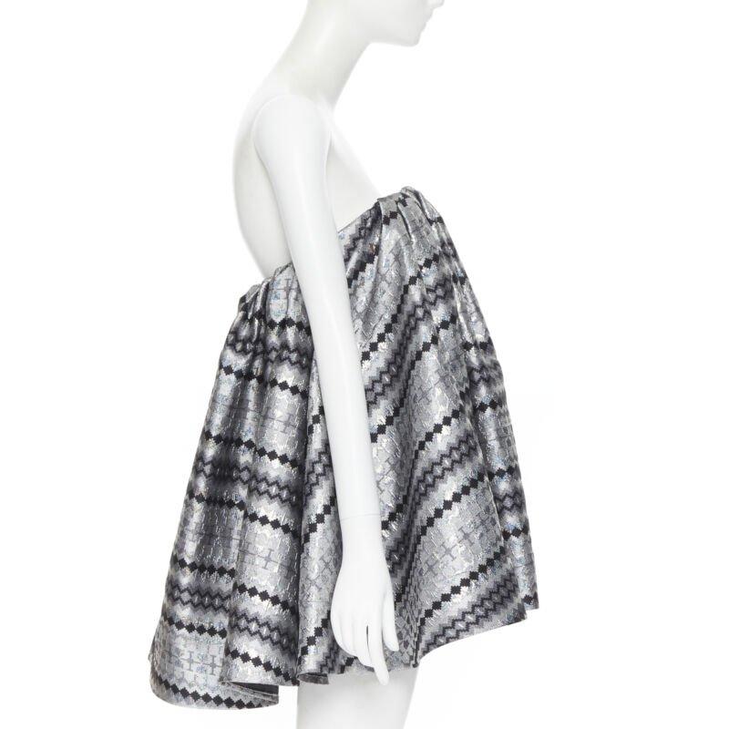 MATICEVSKI 2016 Profound metallic silver lurex jacquard flared strapless top XS In Excellent Condition For Sale In Hong Kong, NT