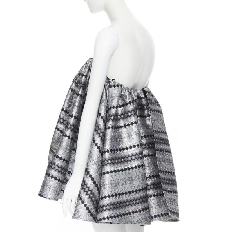 MATICEVSKI 2016 Profound metallic silver lurex jacquard flared strapless top XS For Sale 1