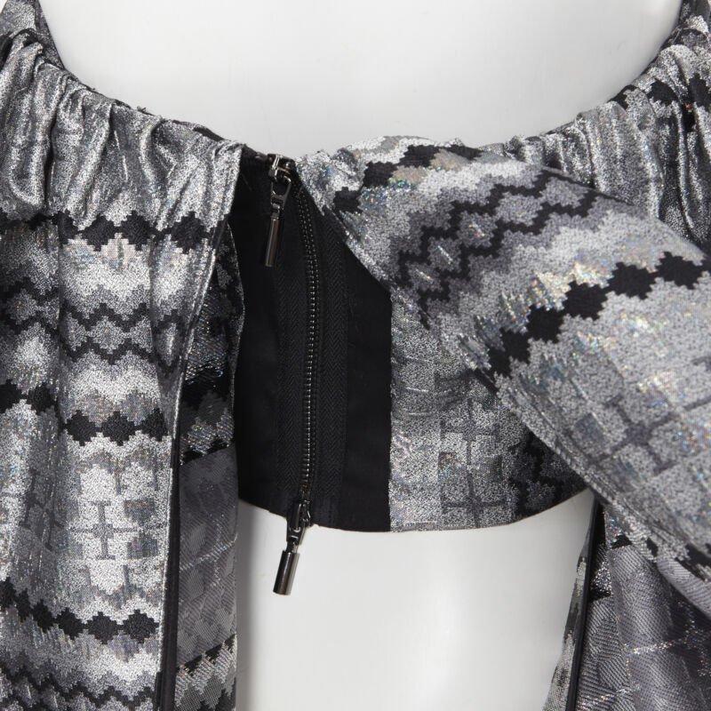 MATICEVSKI 2016 Profound metallic silver lurex jacquard flared strapless top XS For Sale 2