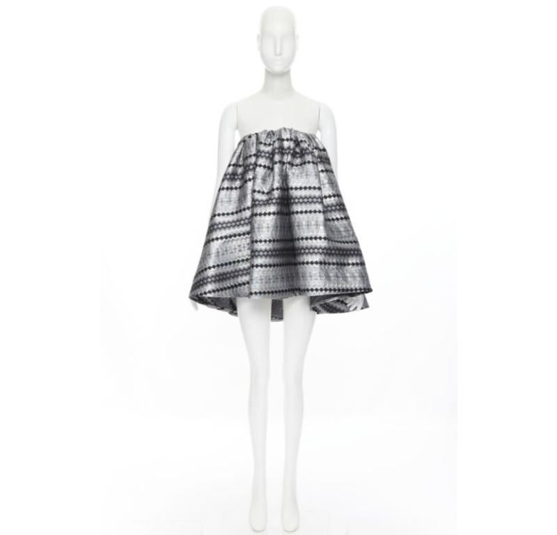 MATICEVSKI 2016 Profound metallic silver lurex jacquard flared strapless top XS For Sale 4