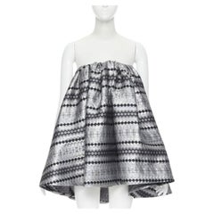 MATICEVSKI 2016 Profound metallic silver lurex jacquard flared strapless top XS