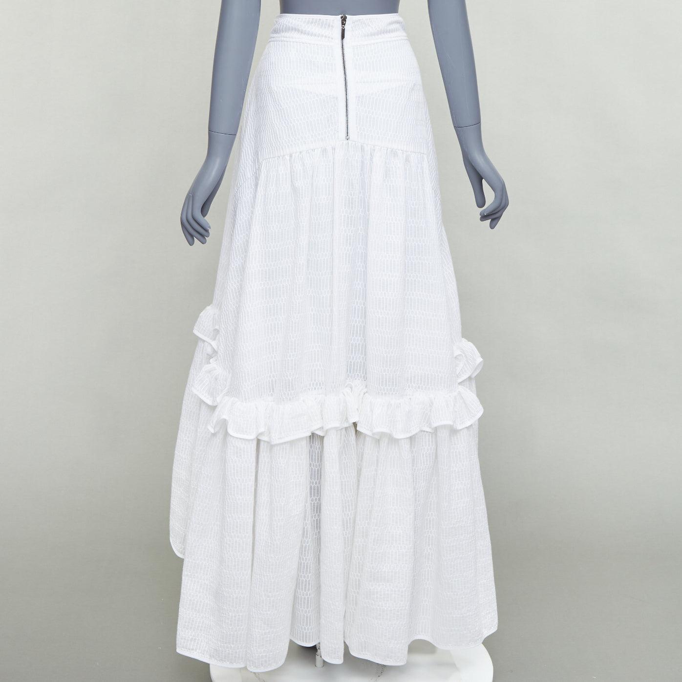 Women's MATICEVSKI 2016 white cotton blend hi low hem frilly full skirt AUS8