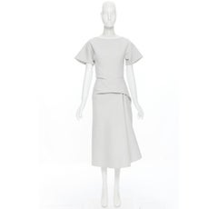 MATICEVSKI 2017 Meta light grey cloque draped gathered waist dress UK6 XS