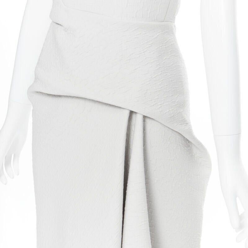 MATICEVSKI 2017 Meta light grey cloque draped gathered waist dress UK6 XS For Sale 3