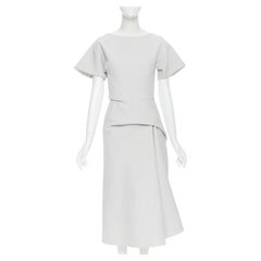 MATICEVSKI 2017 Meta light grey cloque draped gathered waist dress UK6 XS