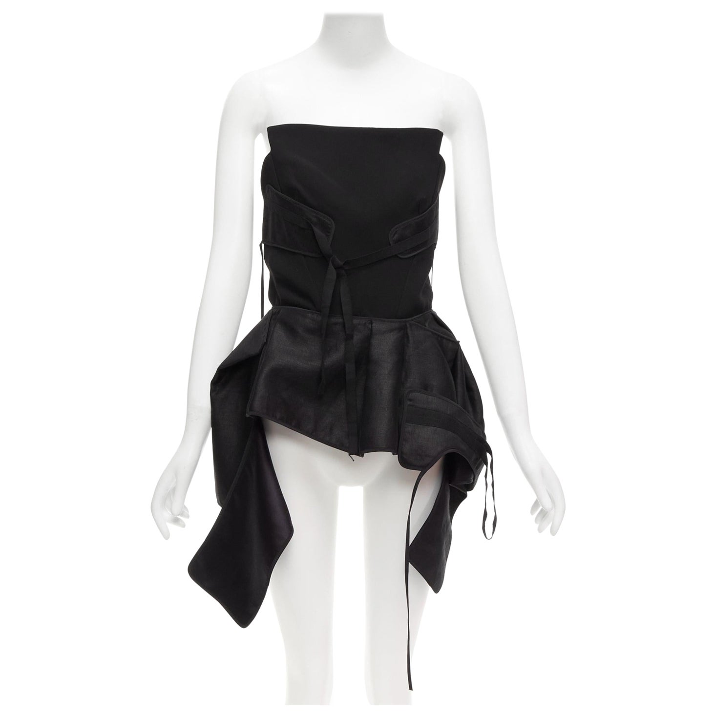 MATICEVSKI 2017 Top bustier con peplum y paneles deconstruidos de lino Trinity AUS8 S en venta