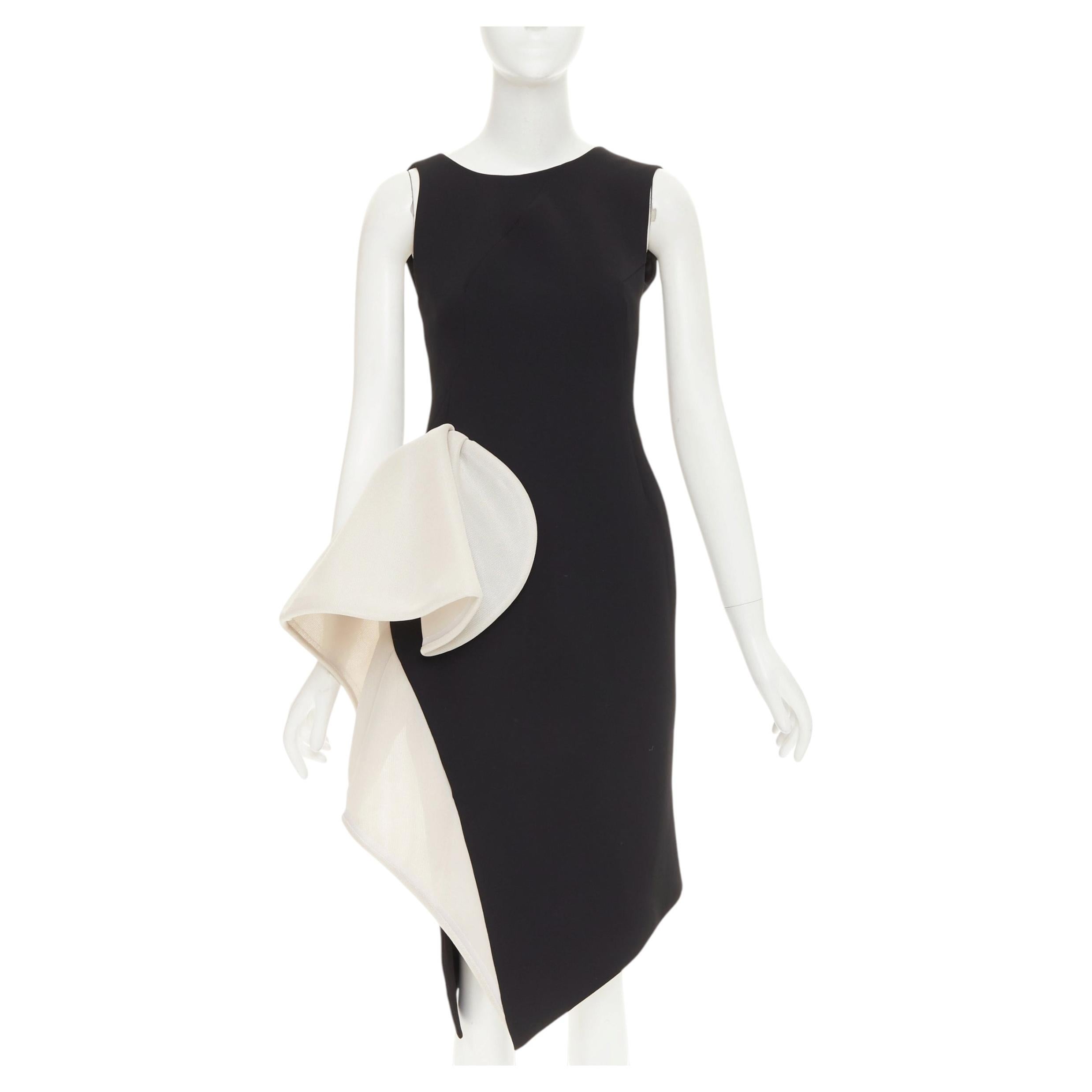 Pre-owned Maticevski 2018 Essex Black White Asymmetric Ruffle Polyester Midi Dress Aus8 S