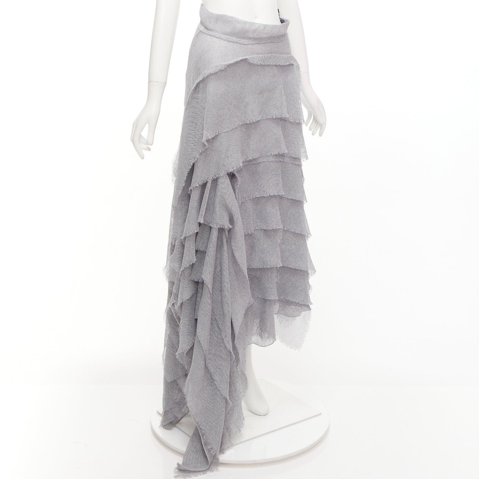 Gray MATICEVSKI 2018 Winning grey drape raw ruffle asymmetric tiered skirt AUS10 M For Sale