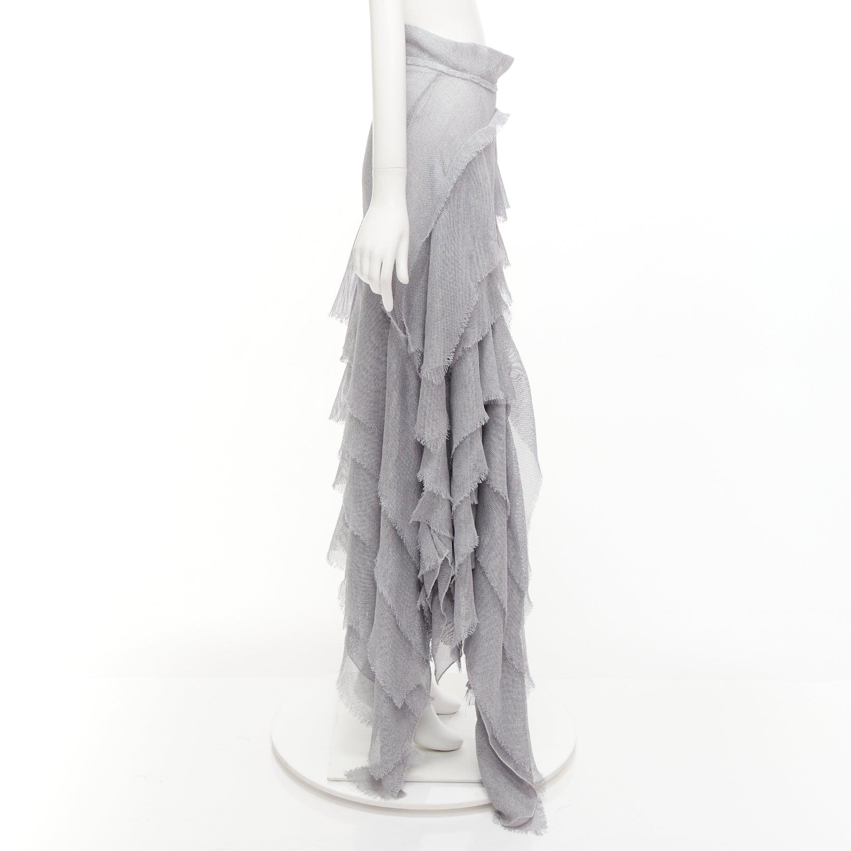 MATICEVSKI 2018 Winning grey drape raw ruffle asymmetric tiered skirt AUS10 M In Fair Condition For Sale In Hong Kong, NT