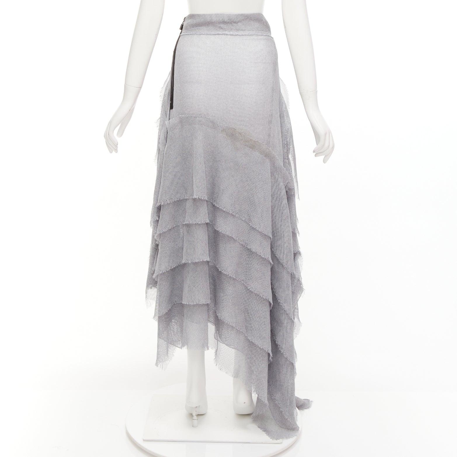 Women's MATICEVSKI 2018 Winning grey drape raw ruffle asymmetric tiered skirt AUS10 M For Sale