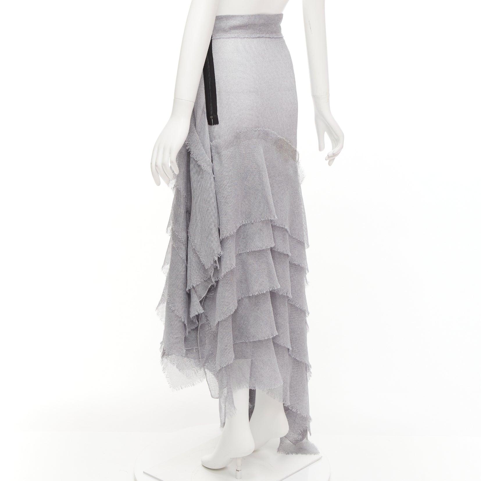 MATICEVSKI 2018 Winning grey drape raw ruffle asymmetric tiered skirt AUS10 M For Sale 1