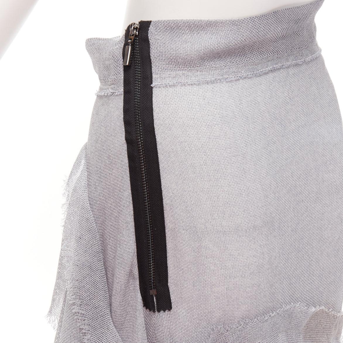 MATICEVSKI 2018 Winning grey drape raw ruffle asymmetric tiered skirt AUS10 M For Sale 2