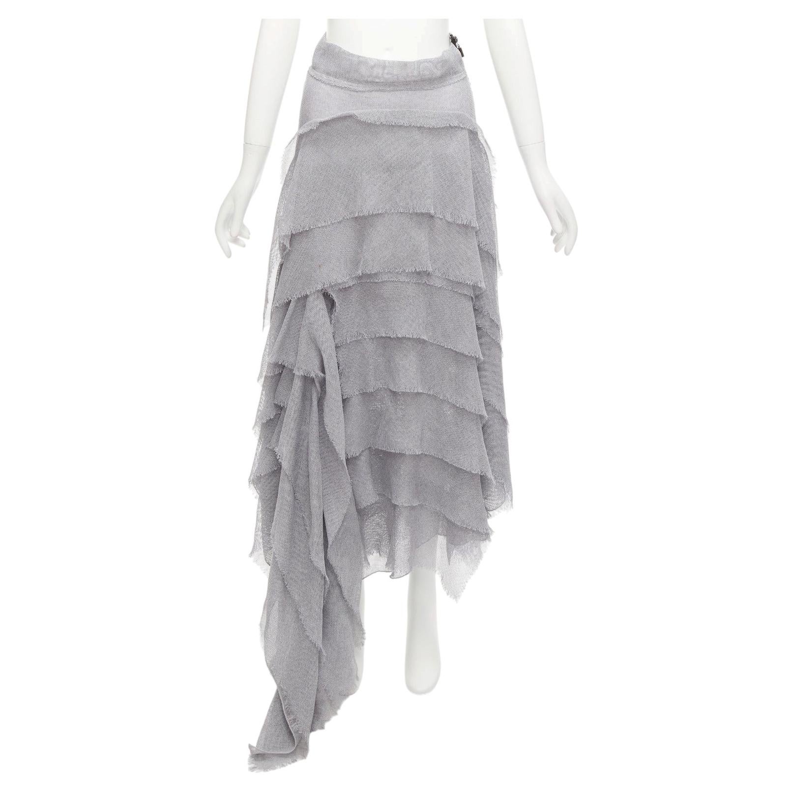 MATICEVSKI 2018 Winning grey drape raw ruffle asymmetric tiered skirt AUS10 M en vente