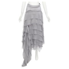 MATICEVSKI 2018 Winning grey drape raw ruffle asymmetric tiered skirt AUS10 M