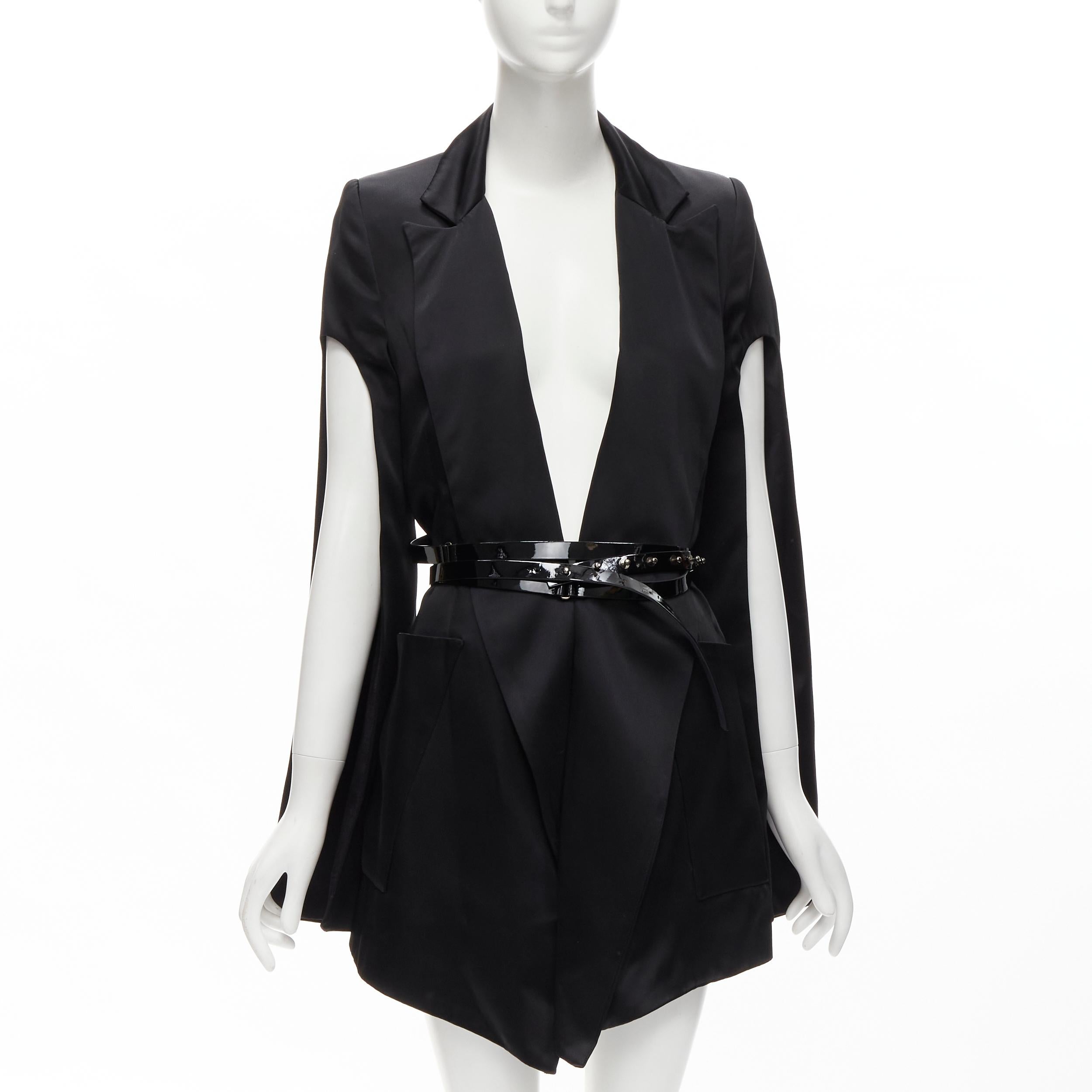 MATICEVSKI 2019 Firmament black slit sleeve plunge belted blazer vest AUS8 M In Excellent Condition In Hong Kong, NT