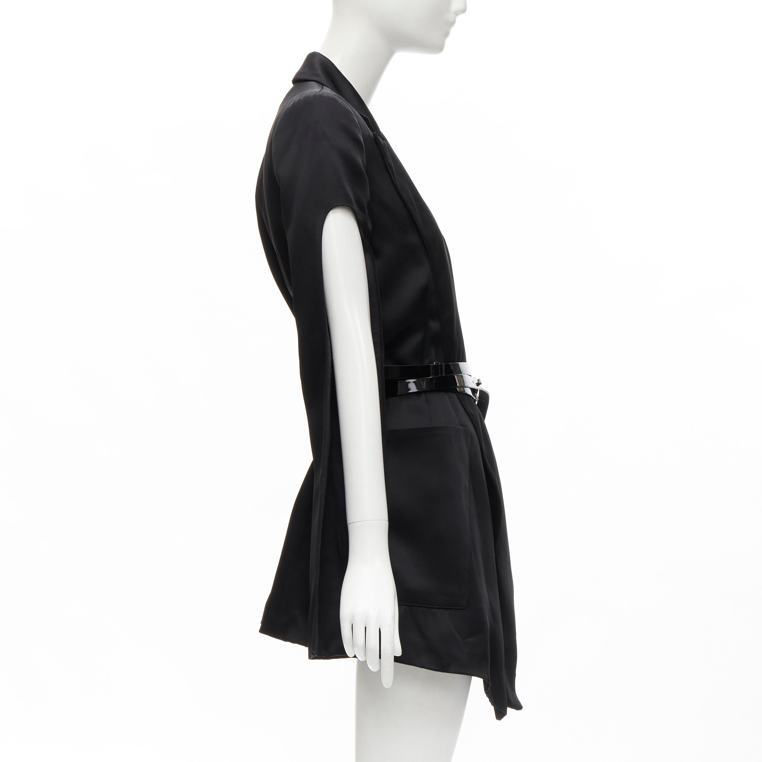 Women's MATICEVSKI 2019 Firmament black slit sleeve plunge belted blazer vest AUS8 M