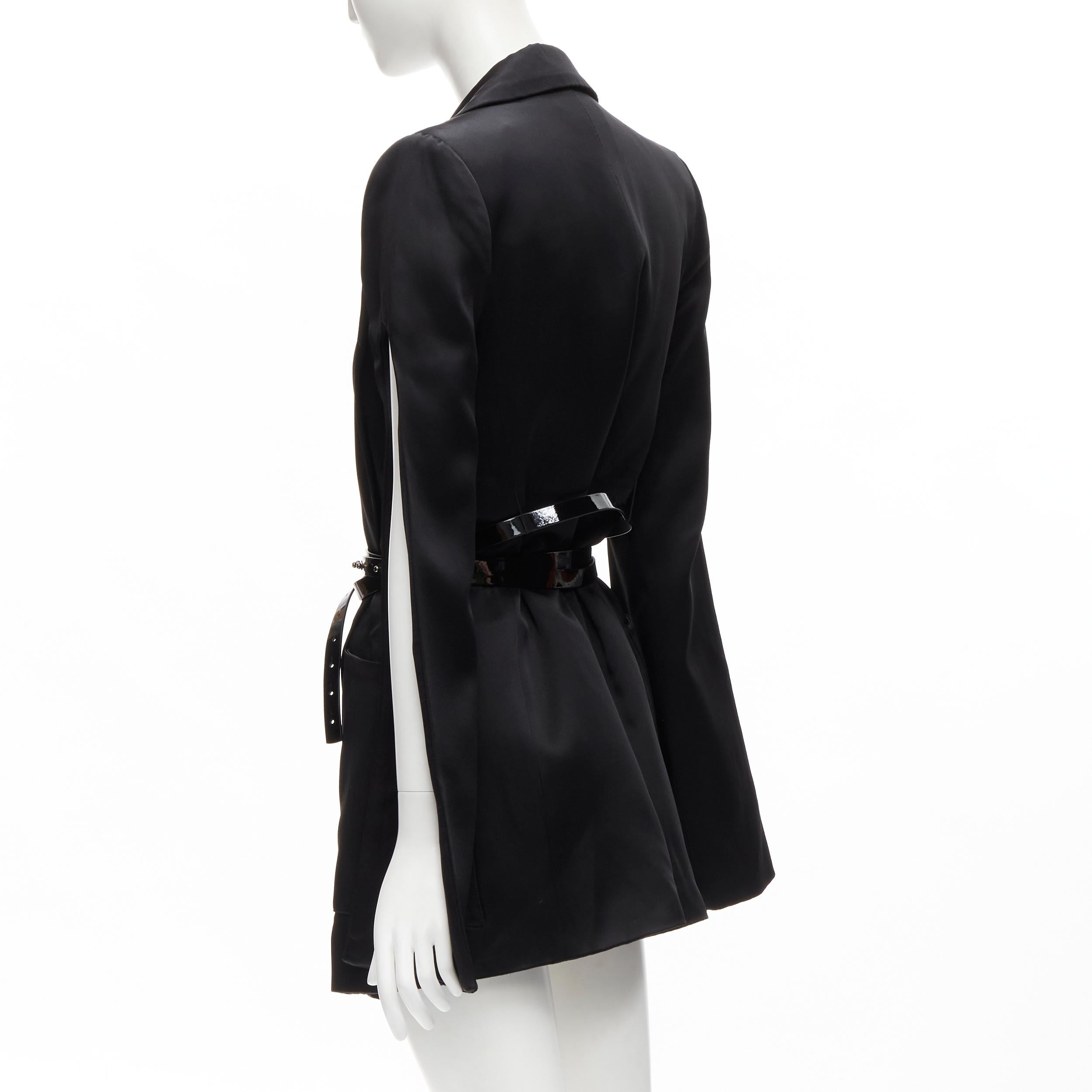 MATICEVSKI 2019 Firmament black slit sleeve plunge belted blazer vest AUS8 M 2