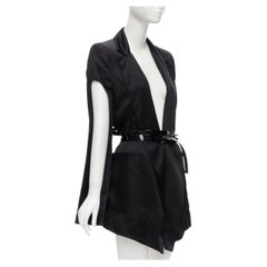 MATICEVSKI 2019 Firmament black slit sleeve plunge belted blazer vest AUS8 M