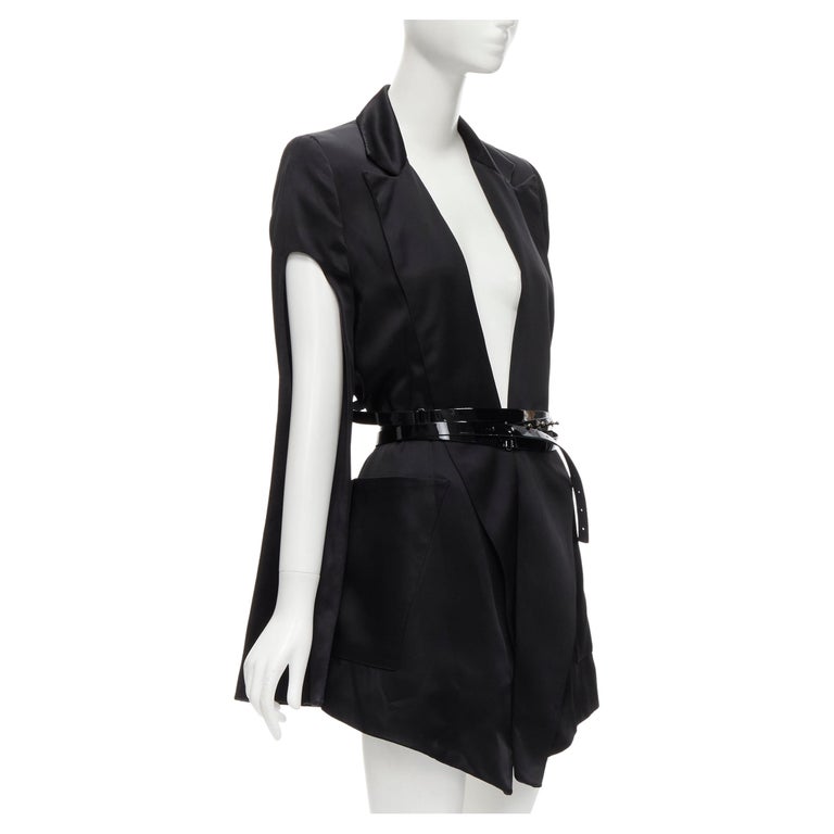 MATICEVSKI 2019 Firmament black slit sleeve plunge belted blazer vest