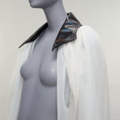 MATICEVSKI 2019 Focus white 100% silk patent collar high low cape AU8 M